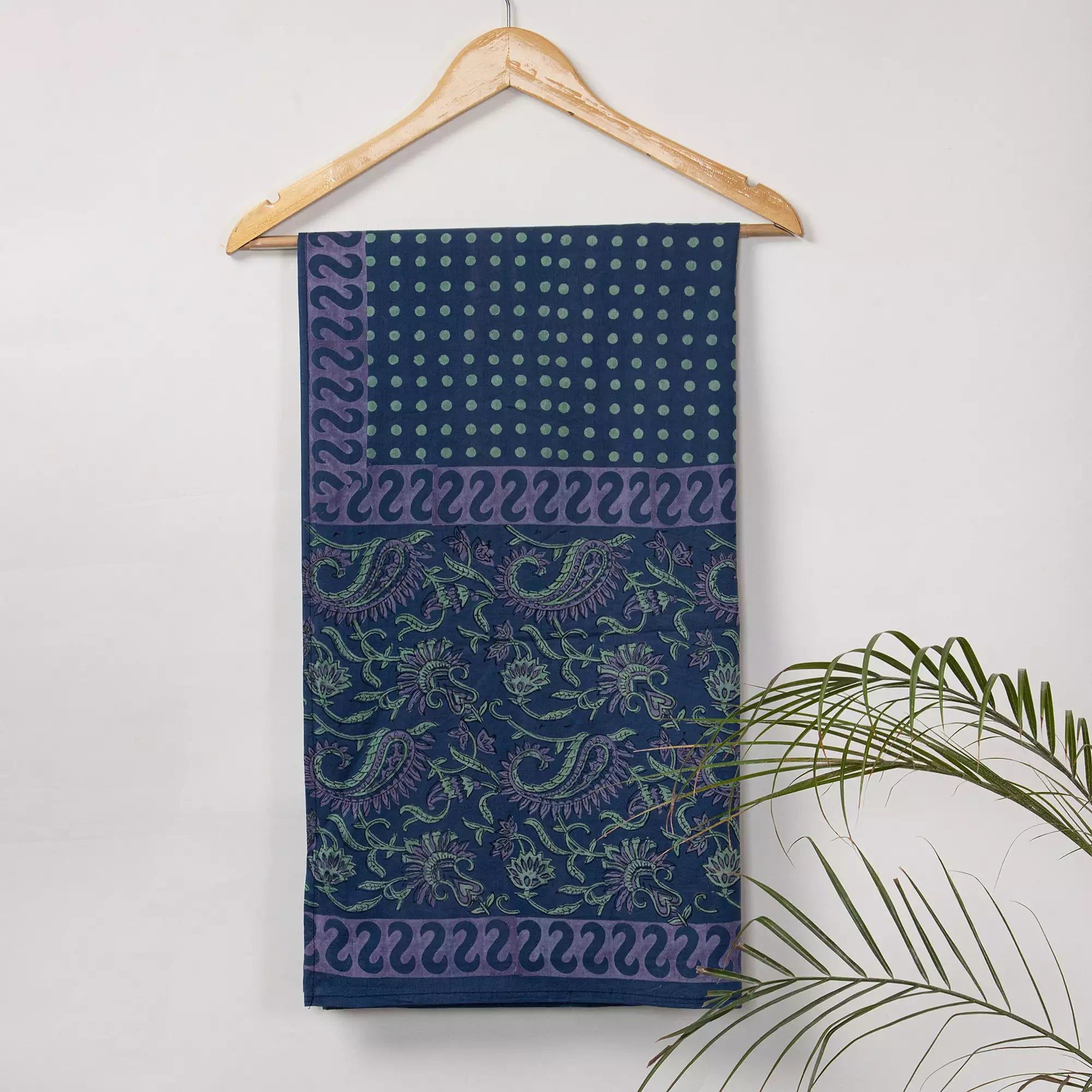 Blue Polkas Dots Hand Block Printed Organic Cotton Dupatta